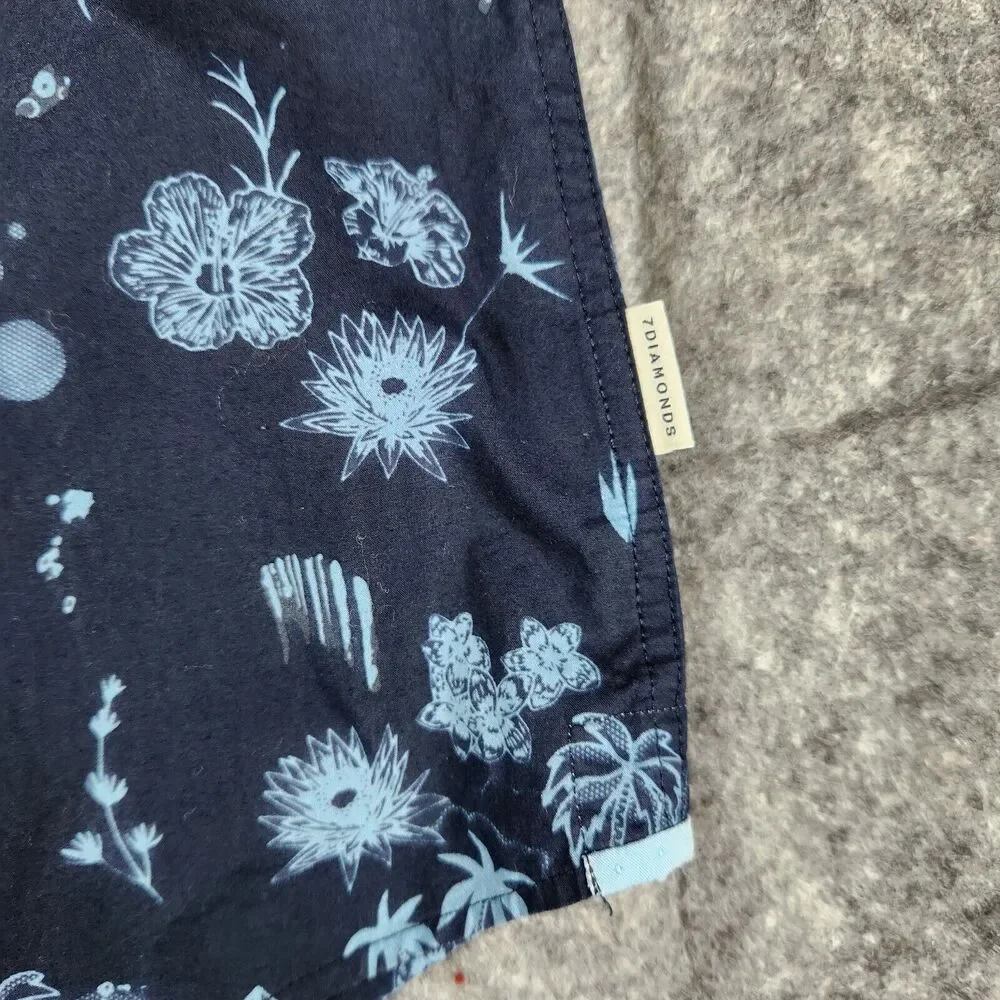 7 Diamonds Shirt Mens XL Blue Lake House Floral All Over Print Palms‎ La Villa